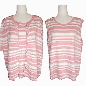 Norm Thompson Pink and White Striped Cardigan Set